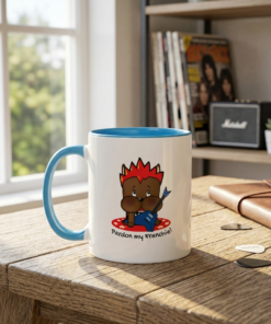 riff toff ceramic mug cartoon dog guitar rockstar design color rim handle coffee mug