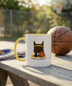 bounce chub ceramic mug cartoon dog basketball design color rim handle coffee mug