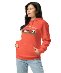 Unisex ECO Hoodie front orange woman