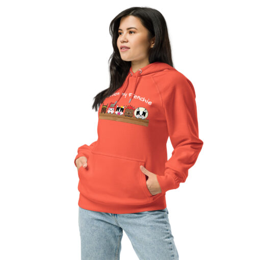 Unisex ECO Hoodie front orange woman