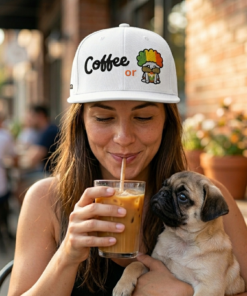 snax don flat bill cap coffee or pug cartoon embroidered hat streetwear style