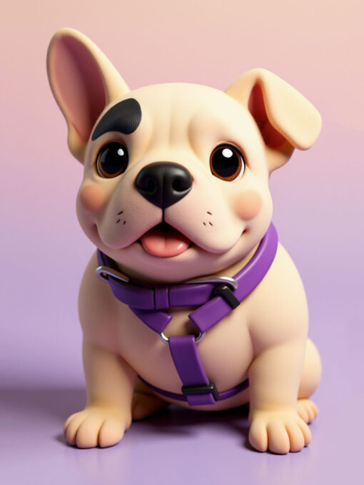 3D cartoon pet portrait of a French Bulldog in Pixar-style digital art