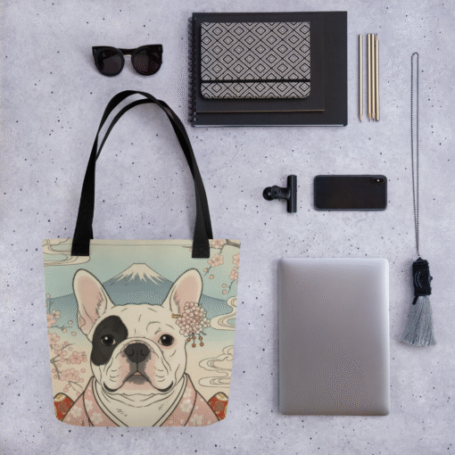 Custom eco-friendly Trendy Tote Bag with Japanese style French Bulldog portrait
