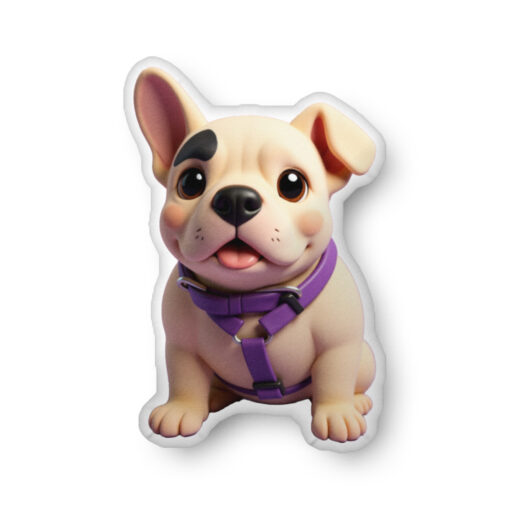 cute custom pet portrait pillow featuring a smiling French Bulldog illustration
