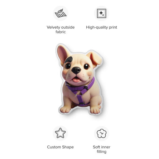 cute custom pet portrait pillow featuring a smiling French Bulldog illustration