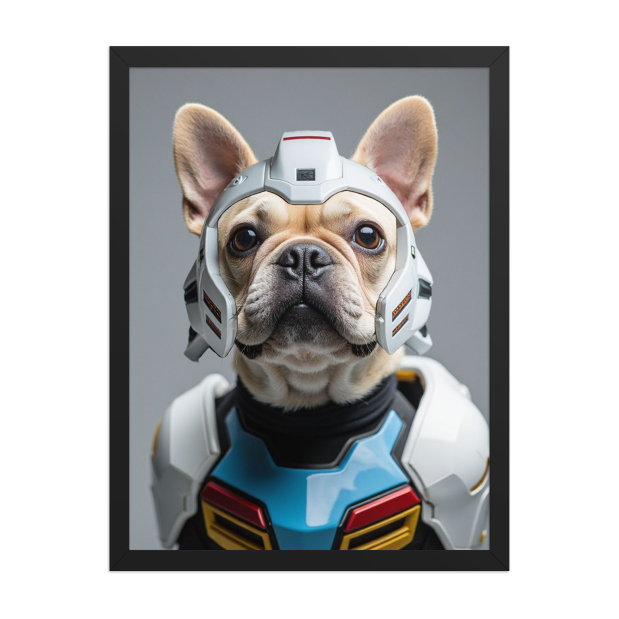 digital-gundam-pet-portrait-french-bulldog-black-framed