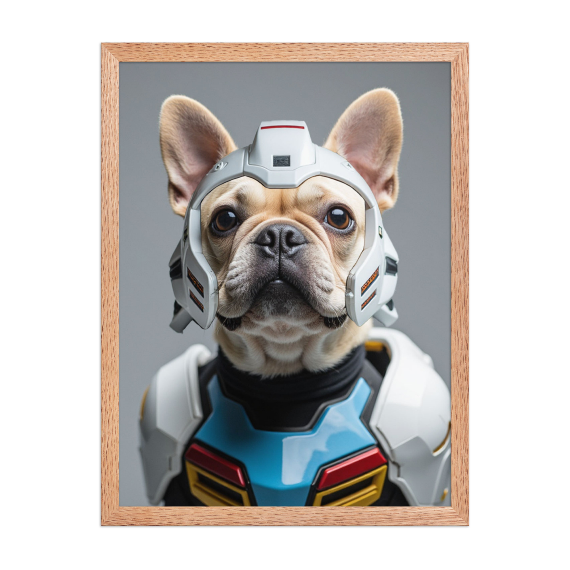 digital-gundam-pet-portrait-french-bulldog-redoak-framed