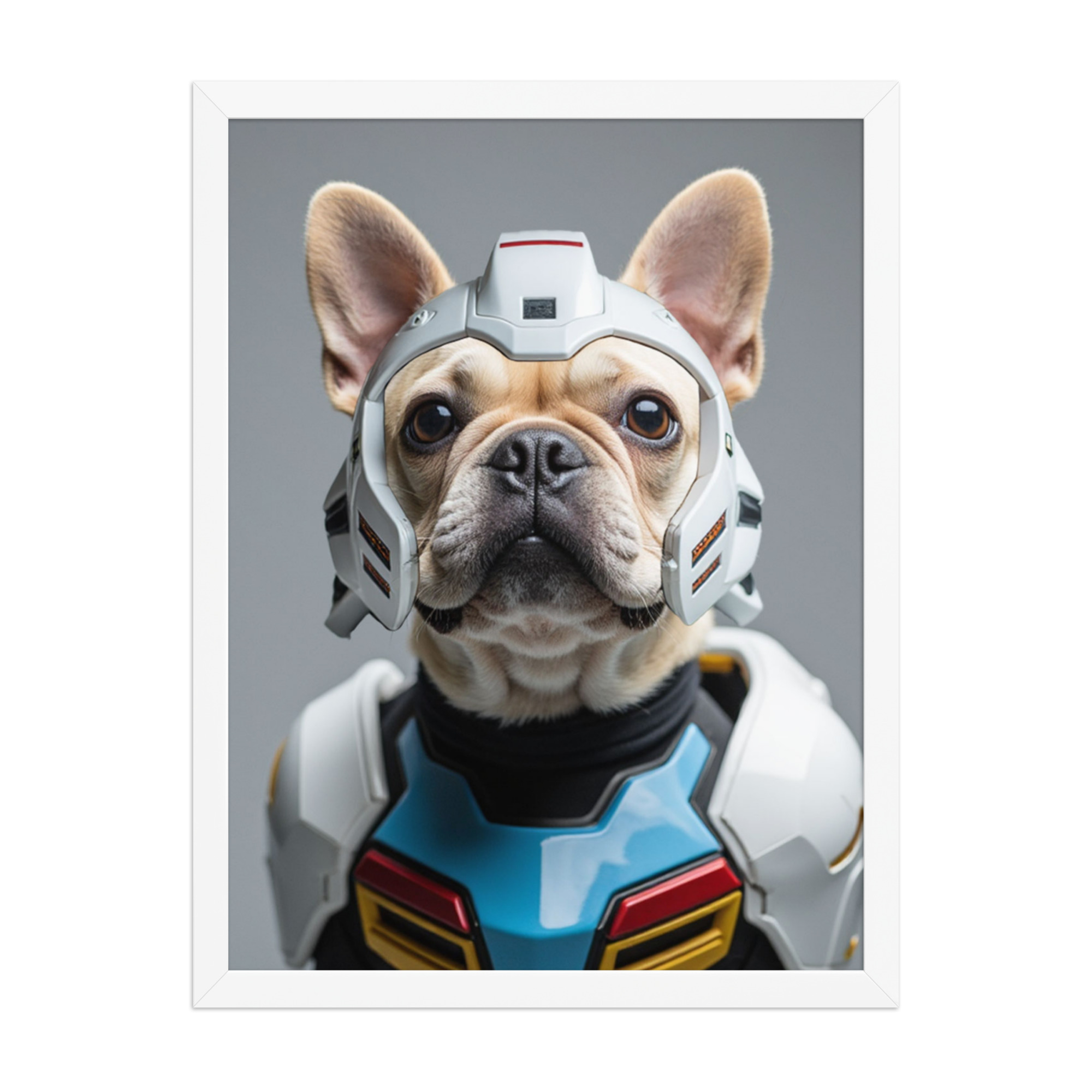 digital-gundam-pet-portrait-french-bulldog-white-framed