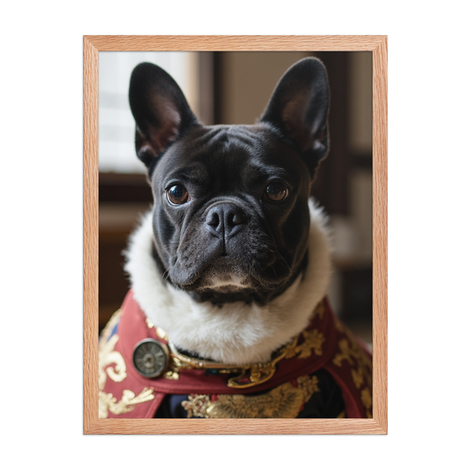 digital-japanese-royal-pet-portrait-french-bulldog-redoak-framed