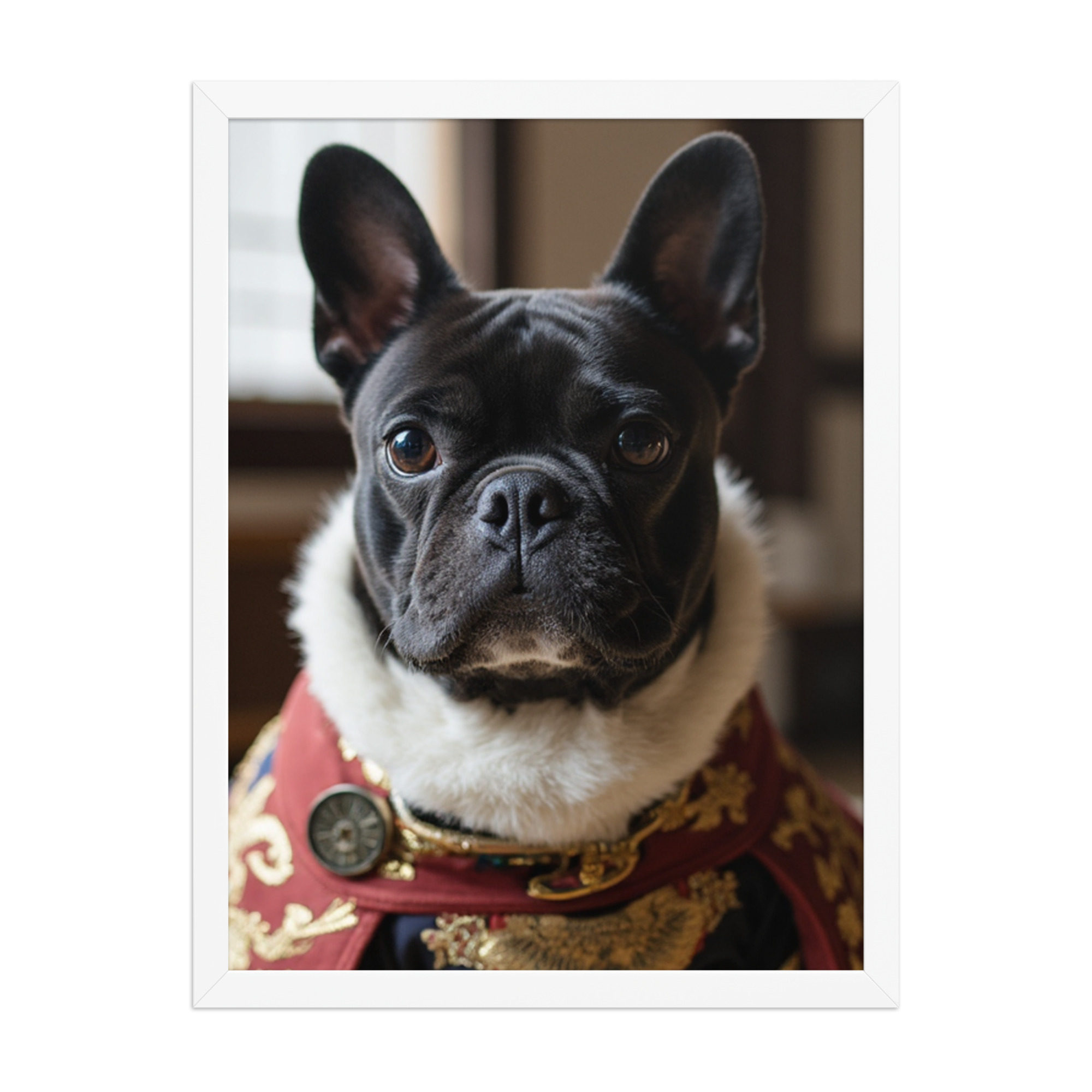 digital-japanese-royal-pet-portrait-french-bulldog-white-framed