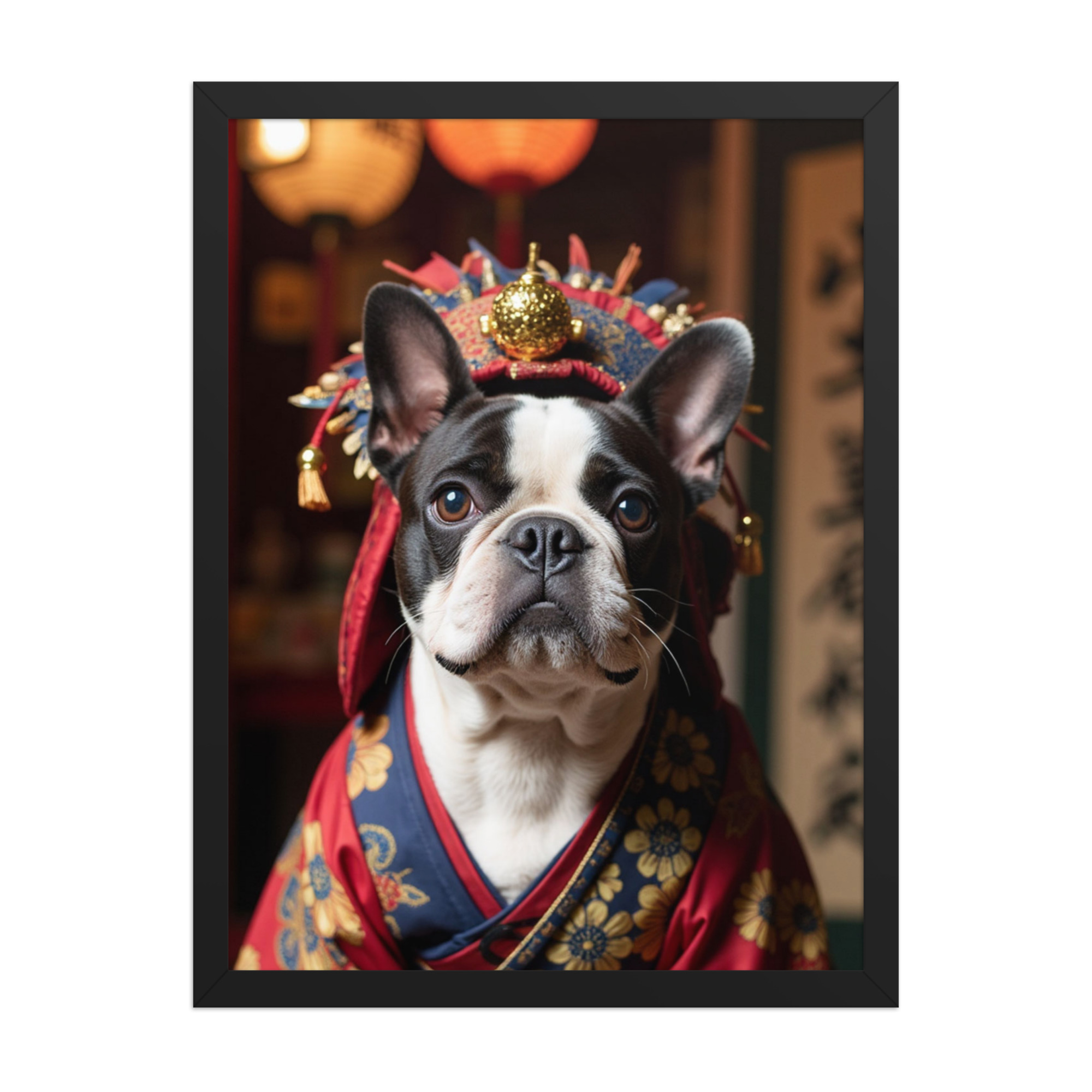 digital-kabuki-pet-portrait-french-bulldog-black-framed