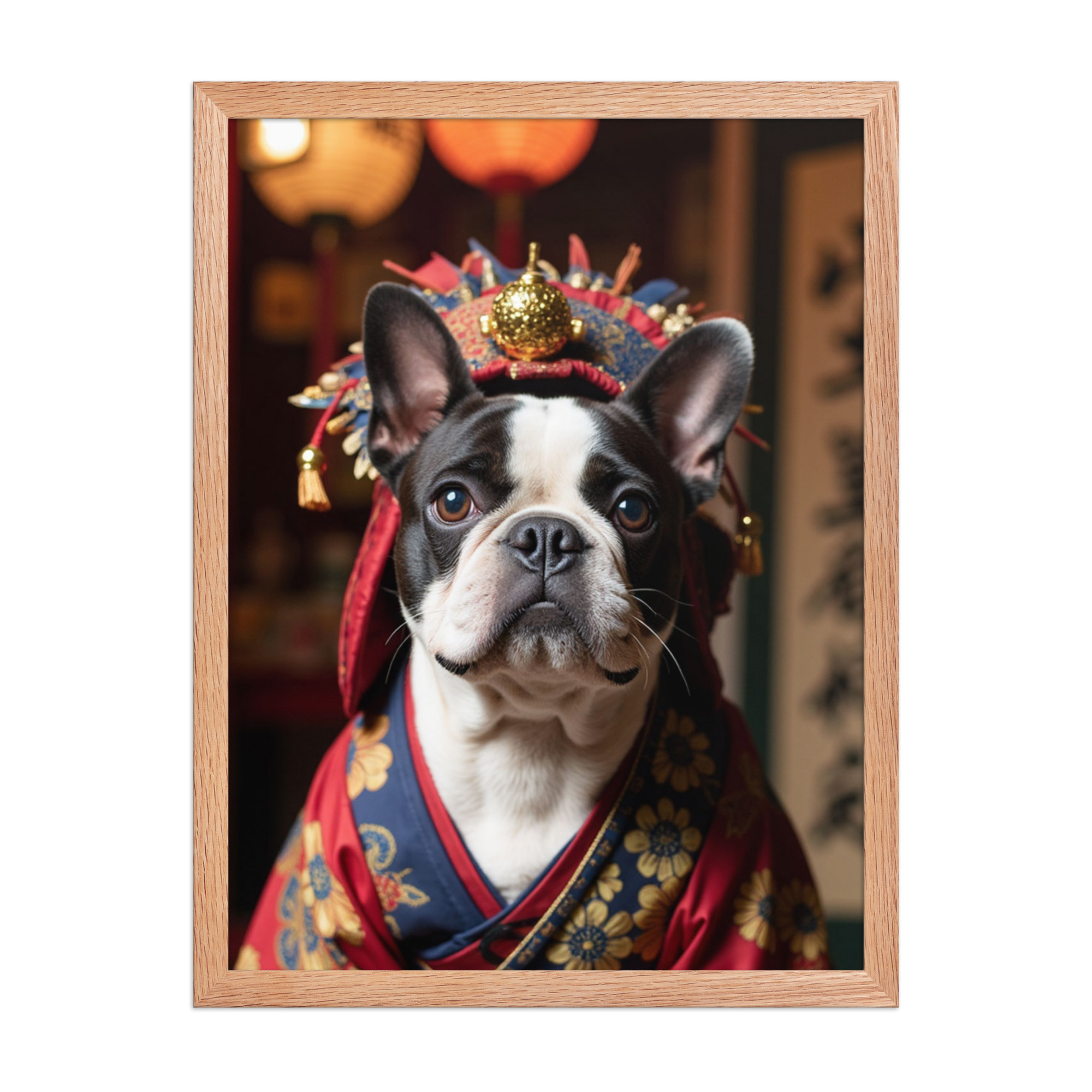 digital-kabuki-pet-portrait-french-bulldog-redoak-framed