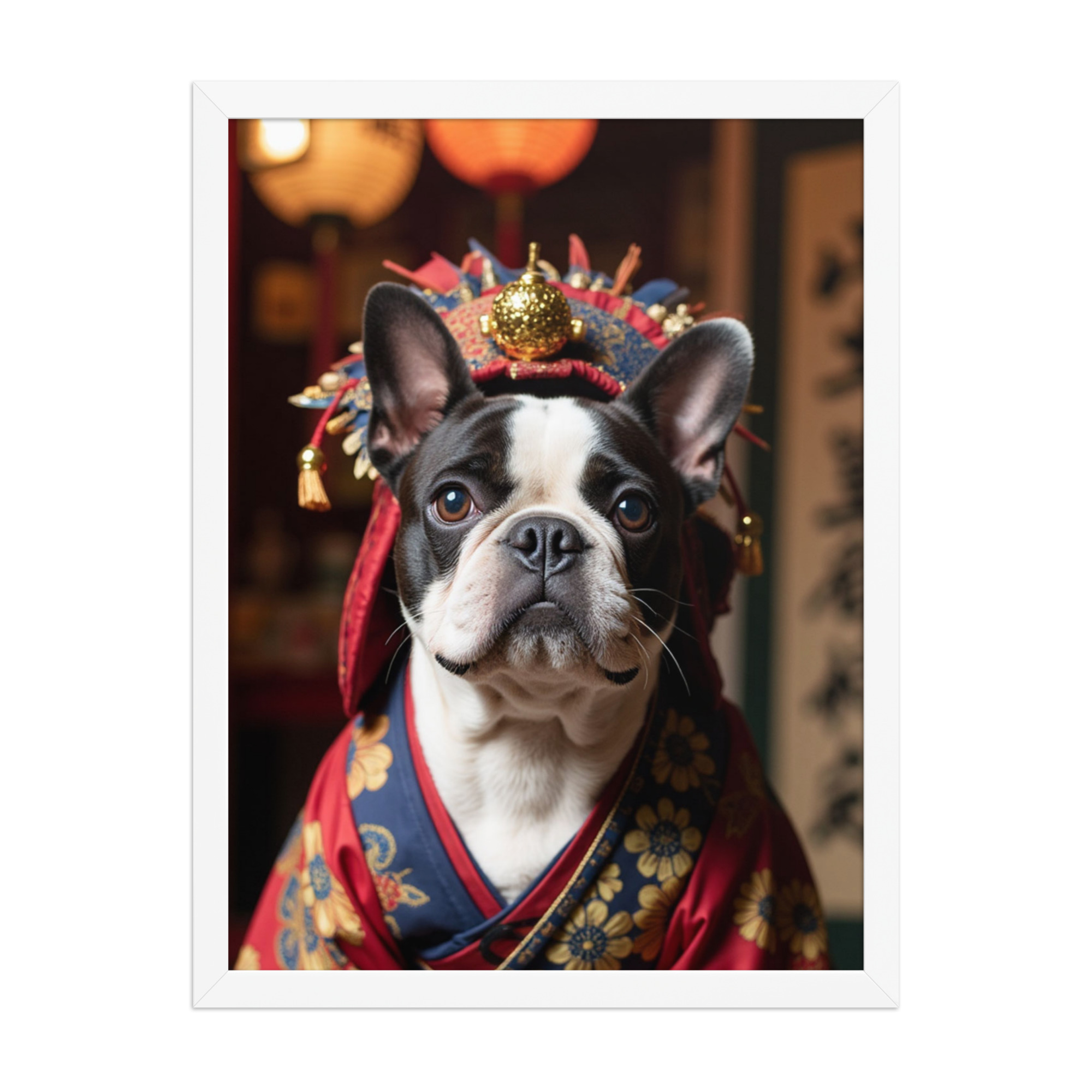 digital-kabuki-pet-portrait-french-bulldog-white-framed