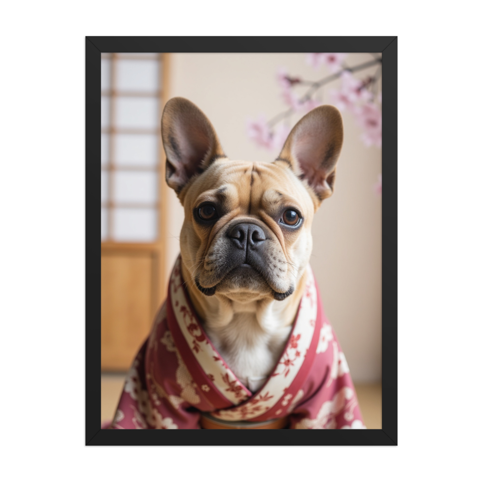 digital-kimono-female-pet-portrait-french-bulldog-black-framed