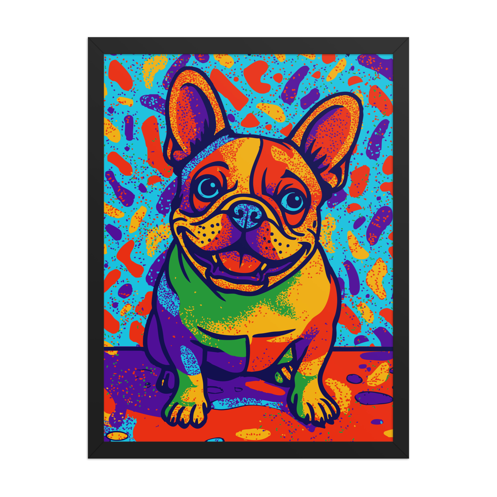 digital-pop-art-pet-portrait-french-bulldog-Black-Framed