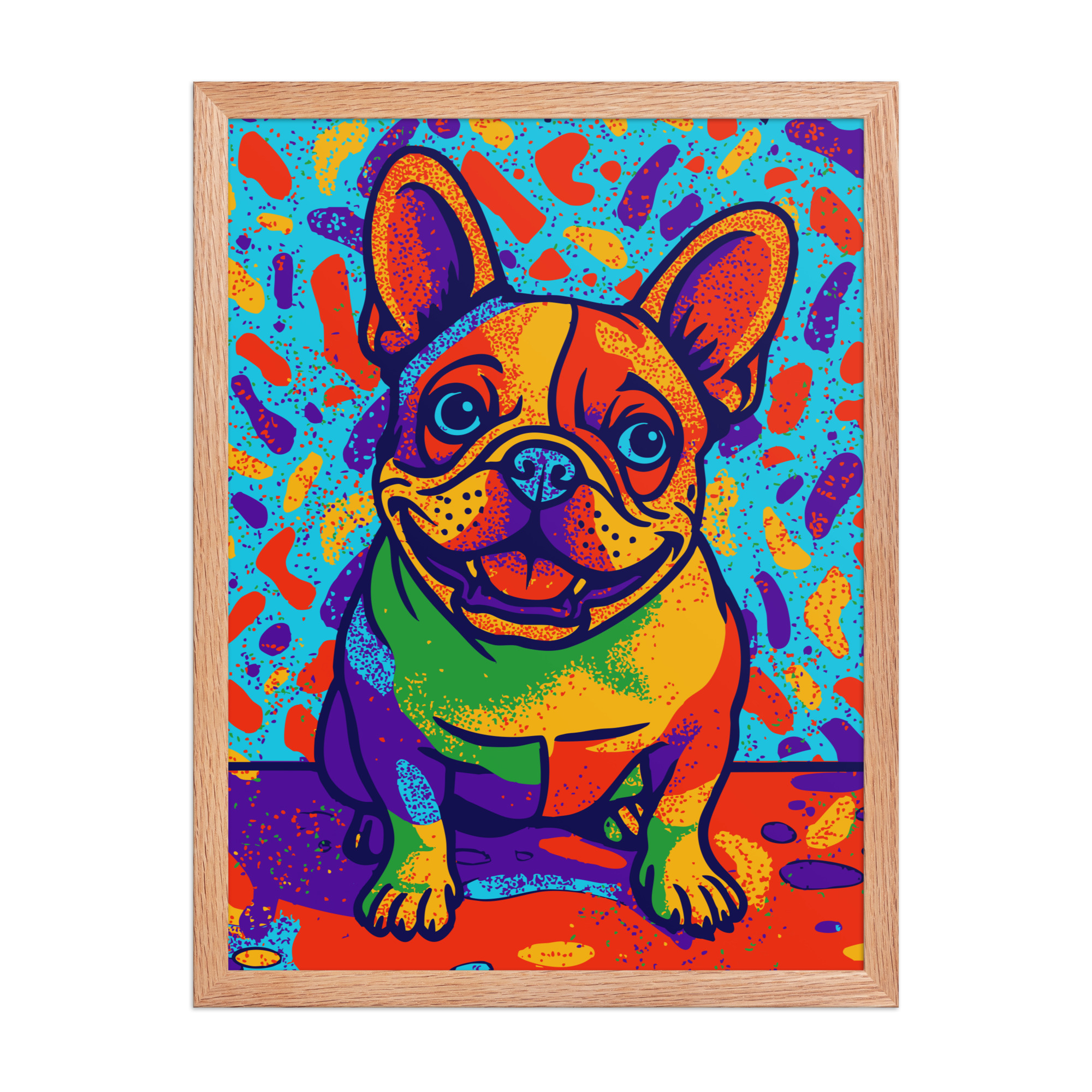 digital-pop-art-pet-portrait-french-bulldog-RedOak-Framed