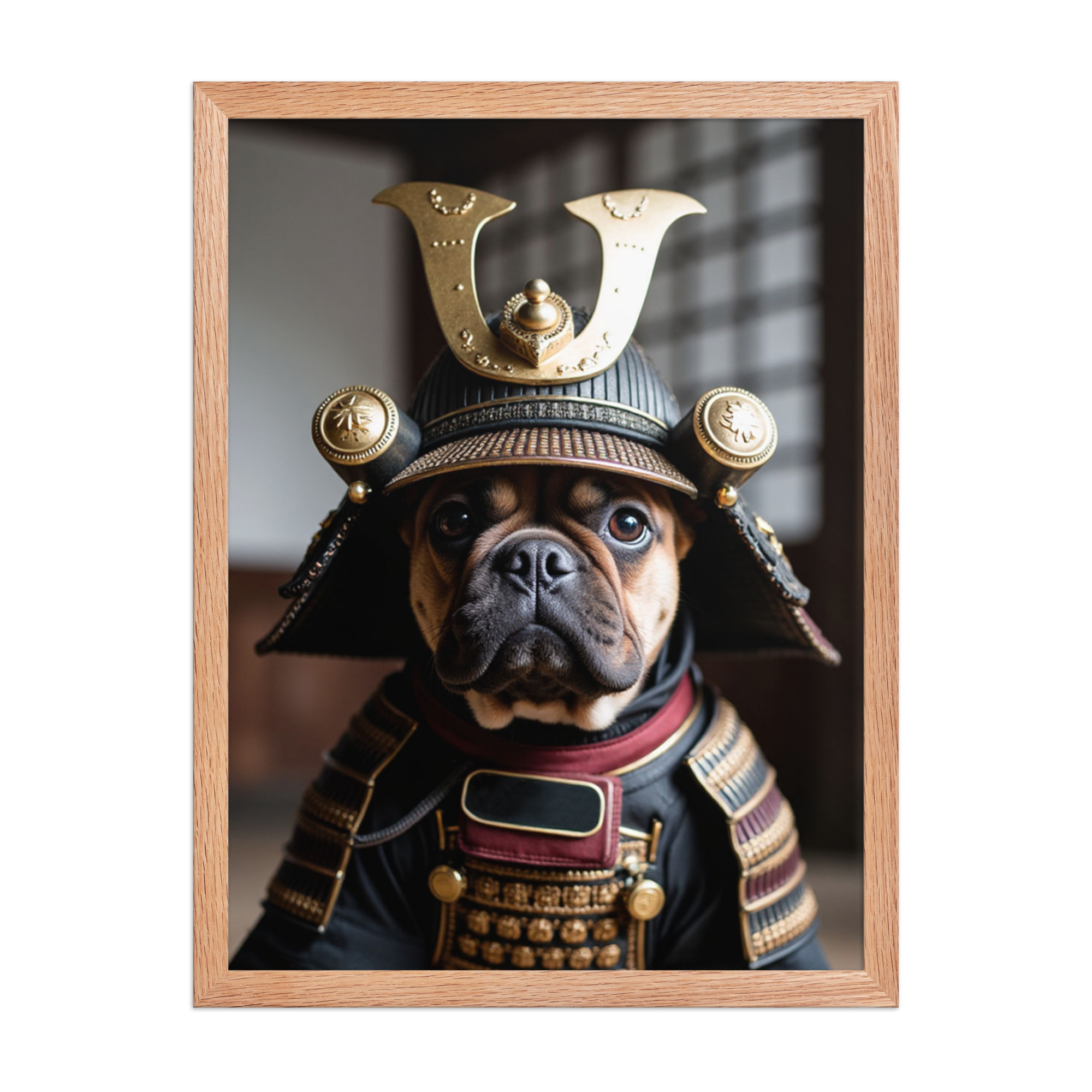 digital-samurai-pet-portrait-french-bulldog-RedOak-framed