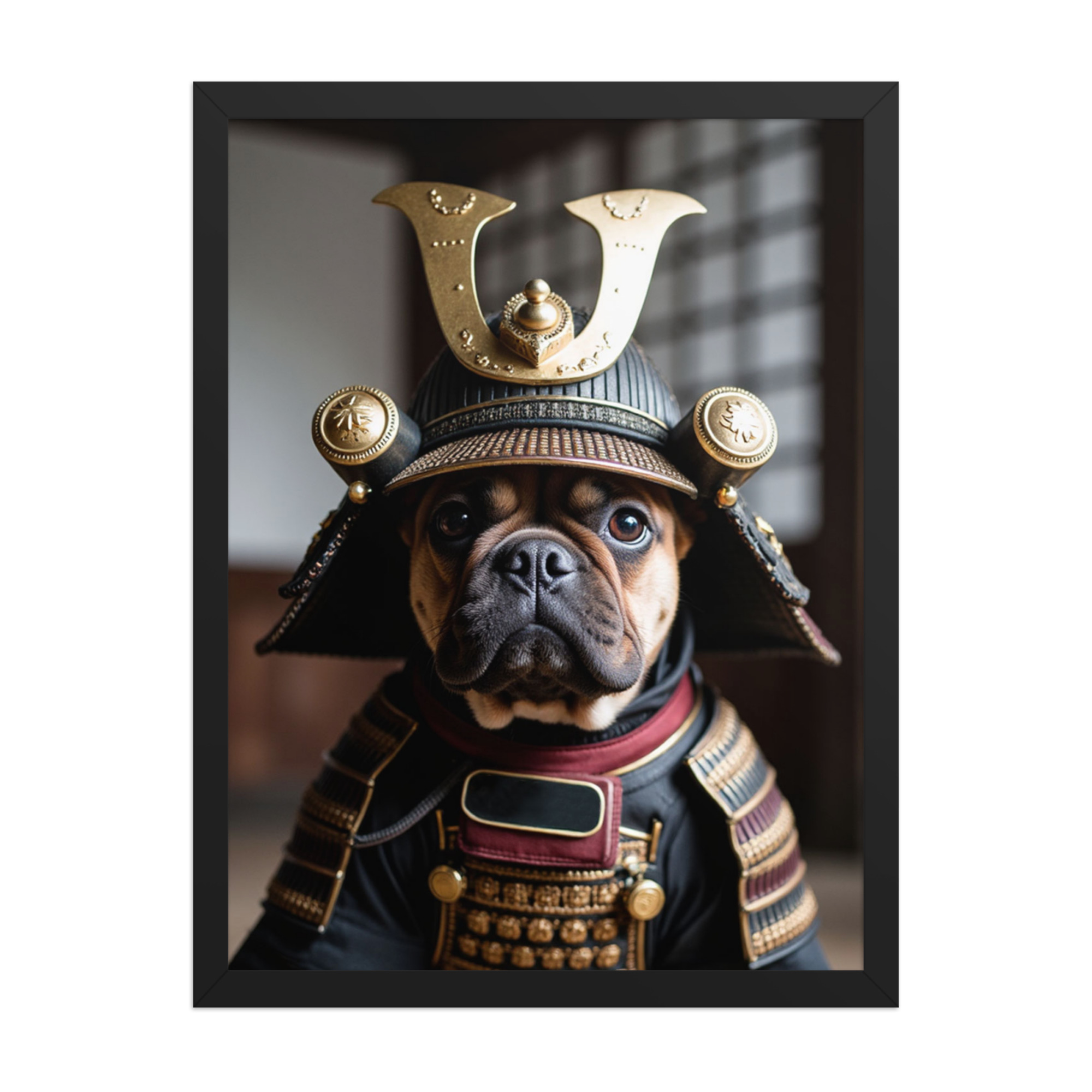 digital-samurai-pet-portrait-french-bulldog-black-framed