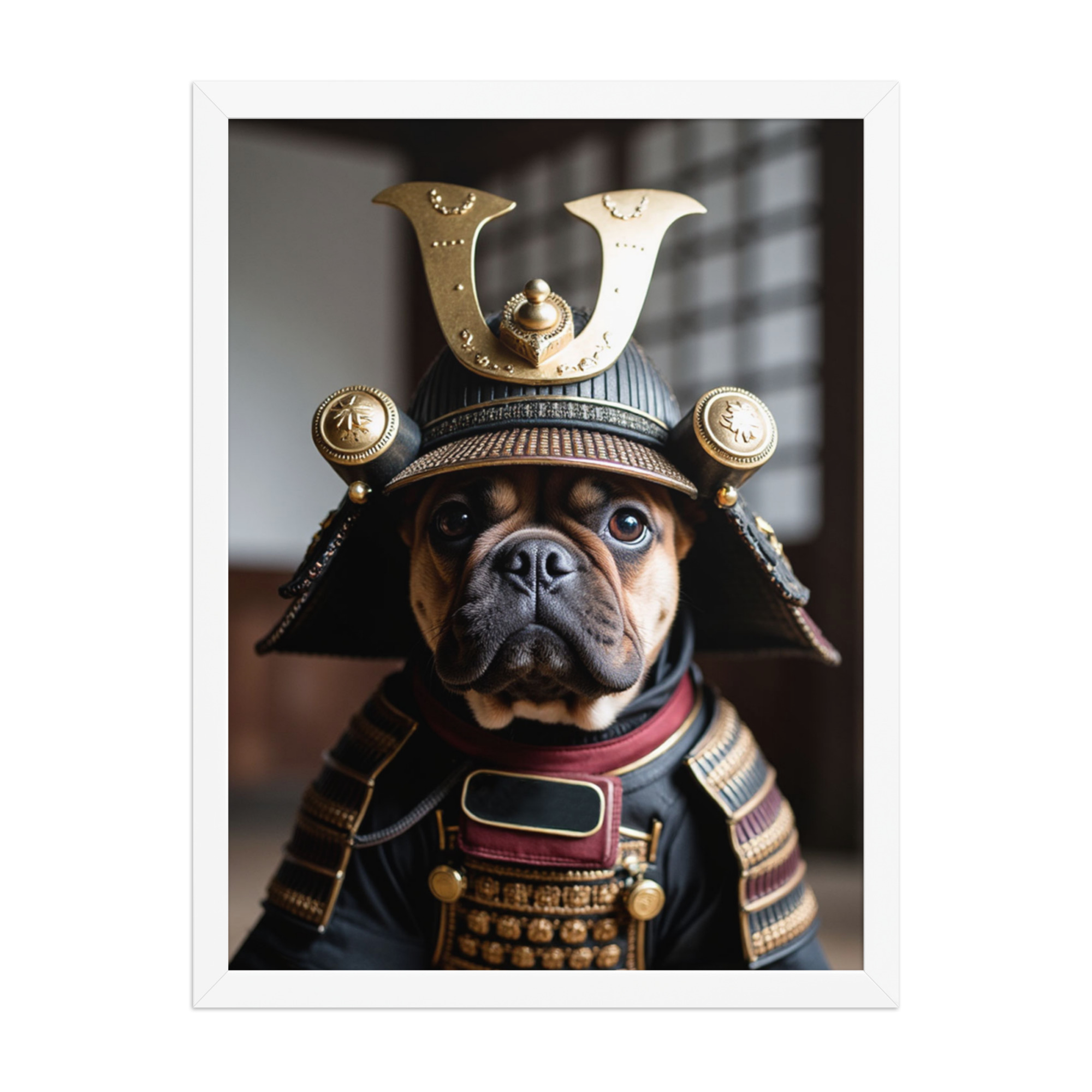 digital-samurai-pet-portrait-french-bulldog-white-framed