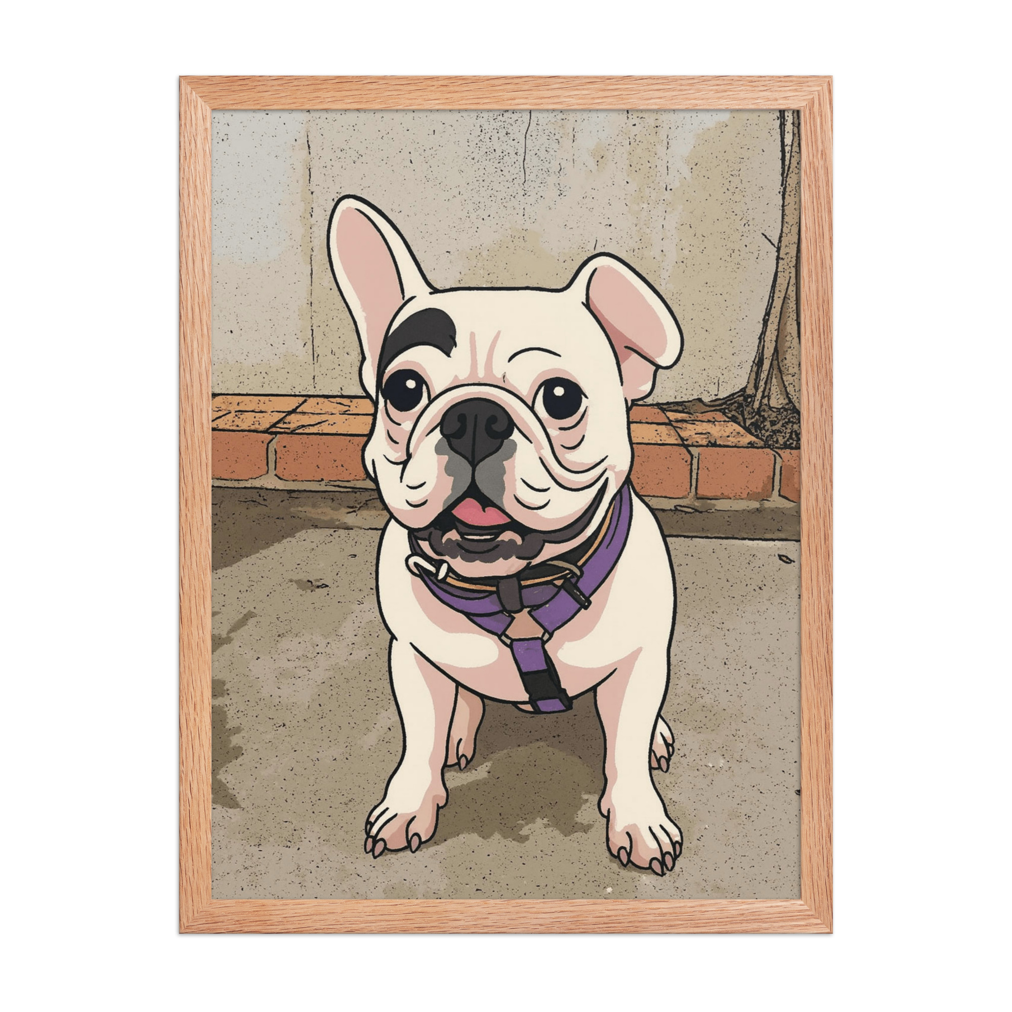 semi-realistic-cartoon-pet-portrait-redoak-framed