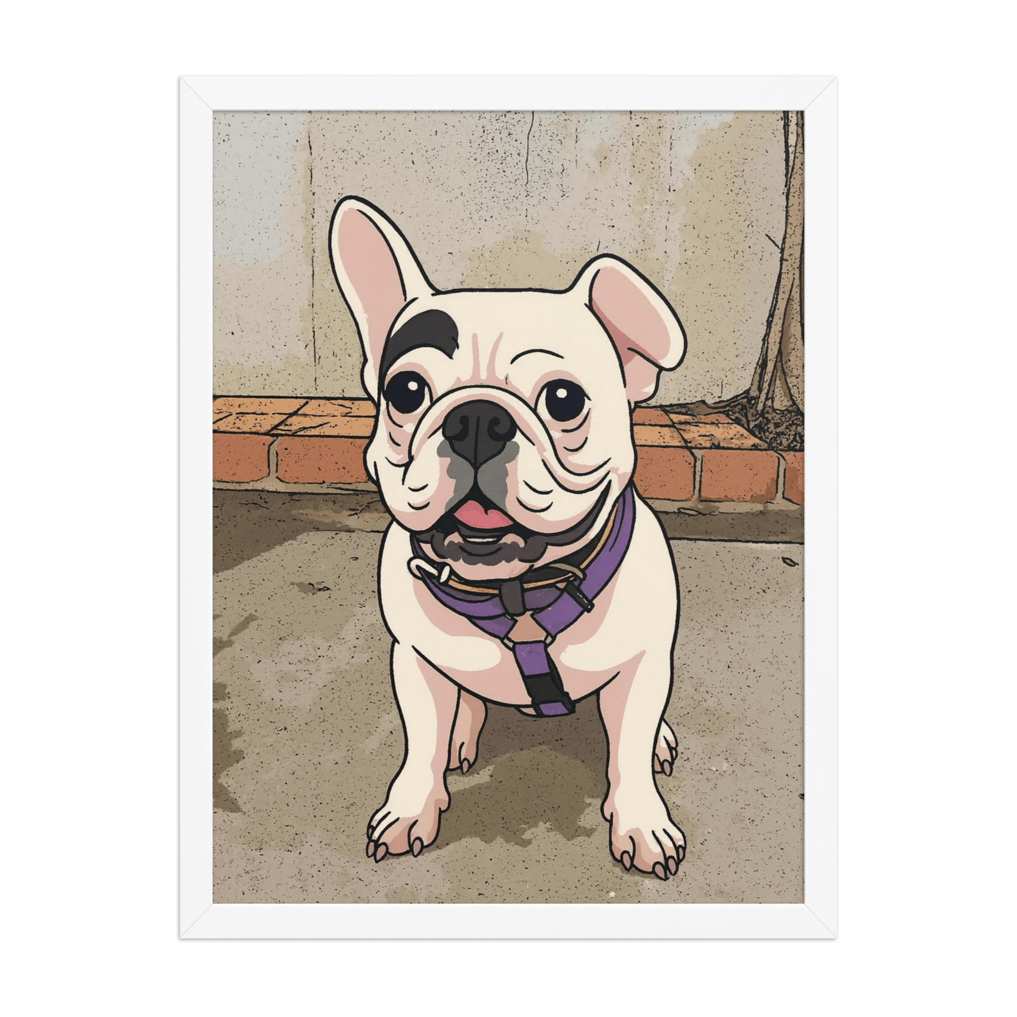 semi-realistic-cartoon-pet-portrait-white-framed