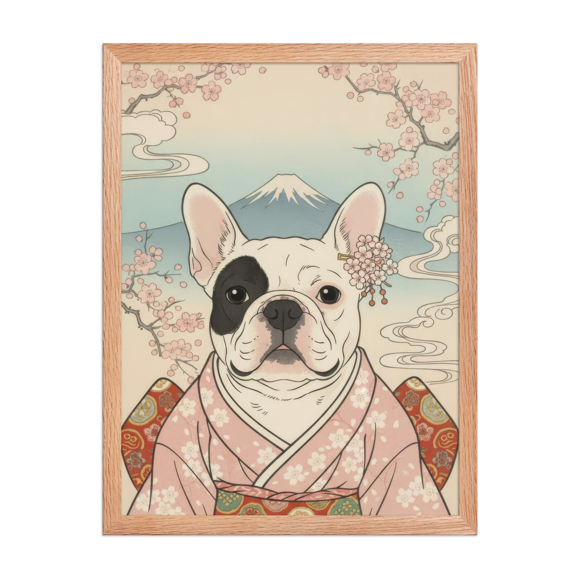 spring-female-japanese-semi-realistic-pet-portrait-redoak-framed
