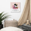 Cute French Bulldog illustration sleeping on pink cushion beside chocolate cake with quote “If you want something done right… let me nap first.”