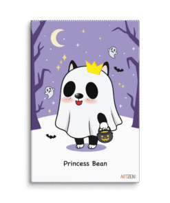 Custom cartoon portrait of a French Bulldog in a Halloween theme, hand-illustrated from a photo, Canvas.