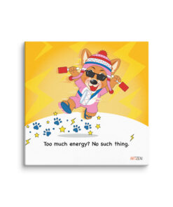 Cute Chito wearing pink outfit and hat, dancing with popsicles and drum, bright yellow background, with quote “Too much energy? No such thing.”