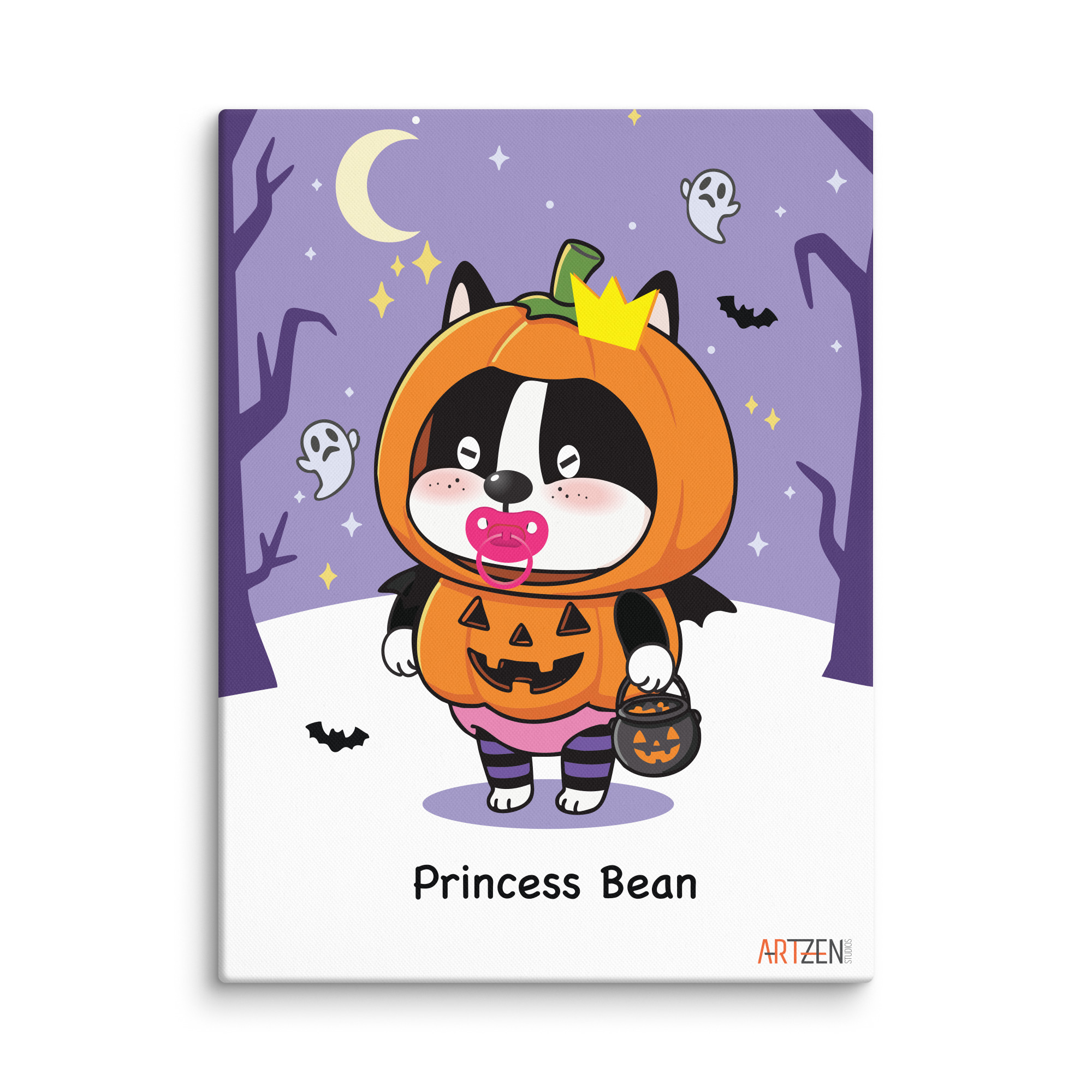 Custom Pet Cartoon Portrait custom pet cartoon portrait example dog illustration halloween costume style canvas18x24