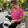 womens v neck t shirt with princess bean embroidery front and pardon my frenchie back print berry color mockup