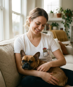 womens v neck t shirt with Riff Toff embroidery front and pardon my frenchie back print white color mockup