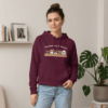 eco raglan hoodie with frenchie chaos crew design female model front design mockup