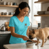 womens v neck t shirt with Bounce Chub embroidery front and pardon my frenchie back print turquoise frontside