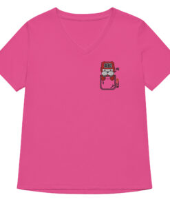 womens v neck t shirt with prince chalk embroidery front and pardon my frenchie back print berry frontside