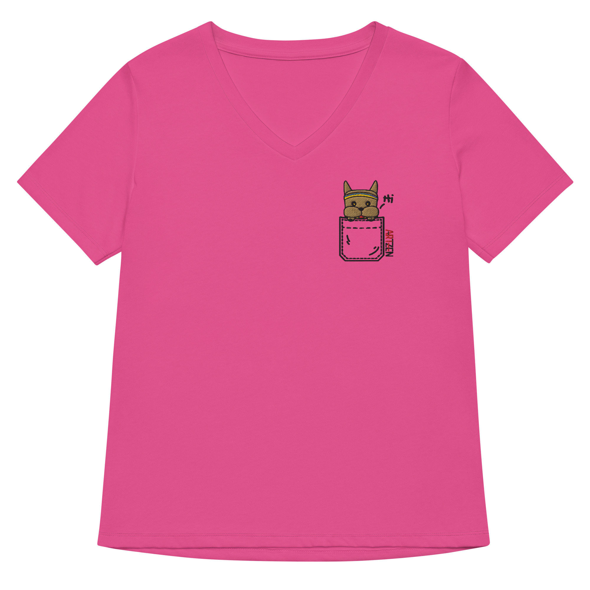 Bounce Chub Embroidered Graphic Tee womens v neck t shirt with Bounce Chub embroidery front and pardon my frenchie back print berry frontside