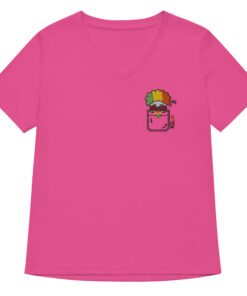 womens v neck t shirt with Snax Don embroidery front and pardon my frenchie back print berry frontside