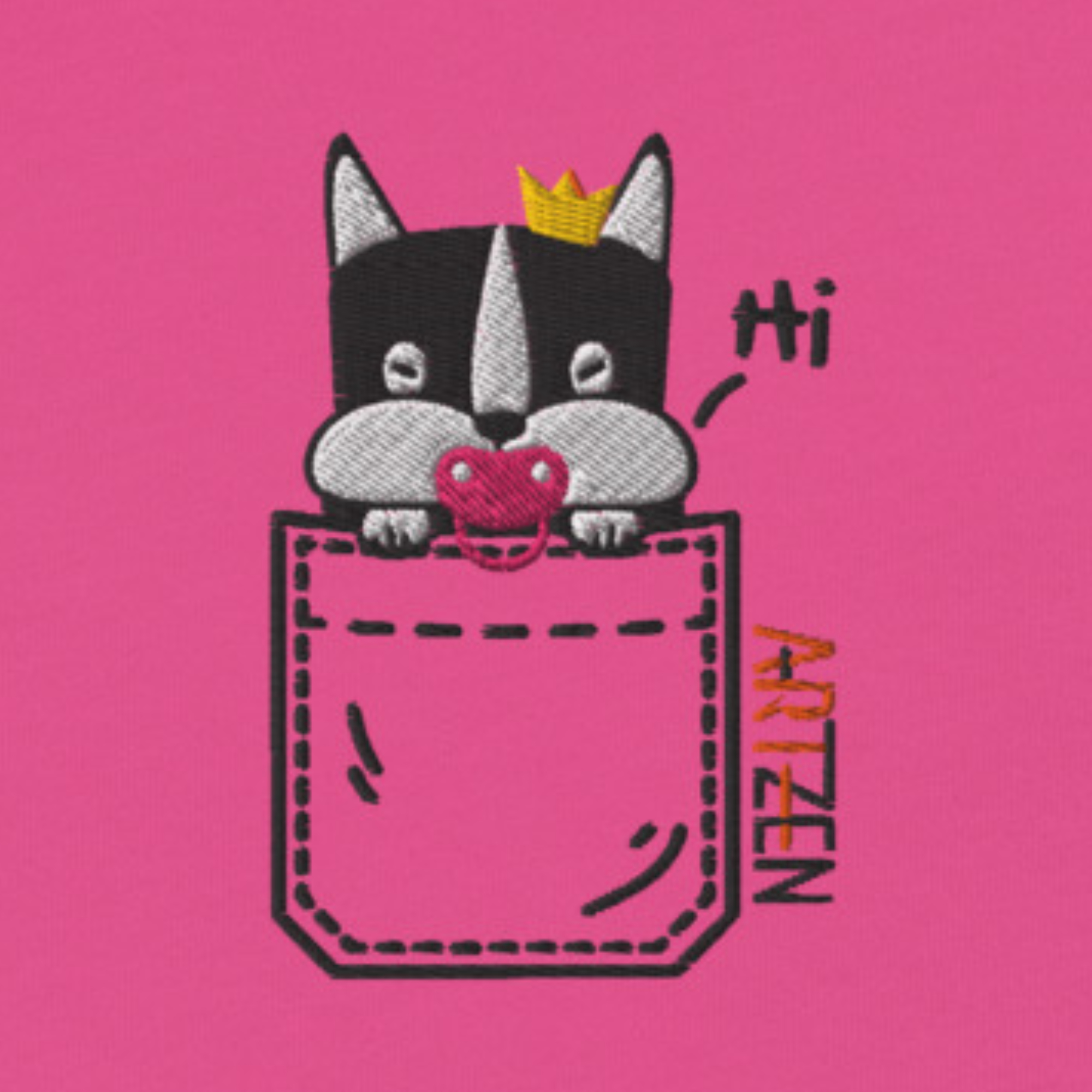 Princess Bean Embroidered Graphic Tee womens v neck t shirt with princess bean embroidery front and pardon my frenchie back print berry frontside closeup
