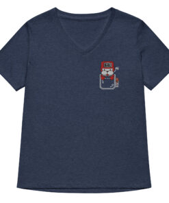 womens v neck t shirt with prince chalk embroidery front and pardon my frenchie back print heather navy frontside