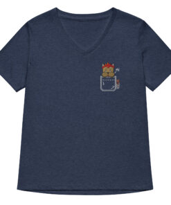 womens v neck t shirt with Riff Toff embroidery front and pardon my frenchie back print heather navy frontside