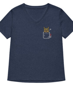 Bounce Chub Embroidered Graphic Tee womens v neck t shirt with Bounce Chub embroidery front and pardon my frenchie back print heather navy frontside