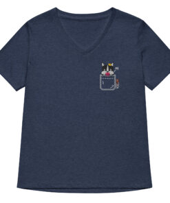 Princess Bean Embroidered Graphic Tee womens v neck t shirt with princess bean embroidery front and pardon my frenchie back print heather navy frontside