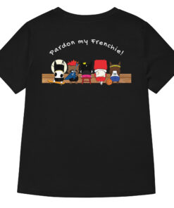 Bounce Chub Embroidered Graphic Tee womens v neck t shirt with Bounce Chub embroidery front and pardon my frenchie back print black backside