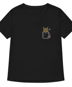 Bounce Chub Embroidered Graphic Tee womens v neck t shirt with Bounce Chub embroidery front and pardon my frenchie back print black frontside