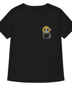 womens v neck t shirt with Monster Spike embroidery front and pardon my frenchie back print black frontside
