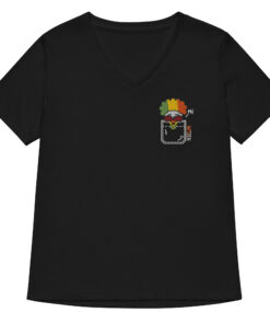 womens v neck t shirt with Snax Don embroidery front and pardon my frenchie back print black frontside