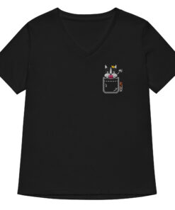 Princess Bean Embroidered Graphic Tee womens v neck t shirt with princess bean embroidery front and pardon my frenchie back print black frontside