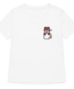womens v neck t shirt with prince chalk embroidery front and pardon my frenchie back print white frontside