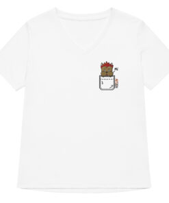 womens v neck t shirt with Riff Toff embroidery front and pardon my frenchie back print white frontside