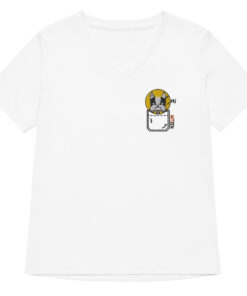 womens v neck t shirt with Monster Spike embroidery front and pardon my frenchie back print white frontside